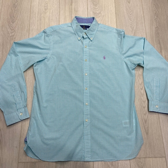 Ralph Lauren Blue & White Collared Checkered Button Down Mens Large - Picture 1 of 12